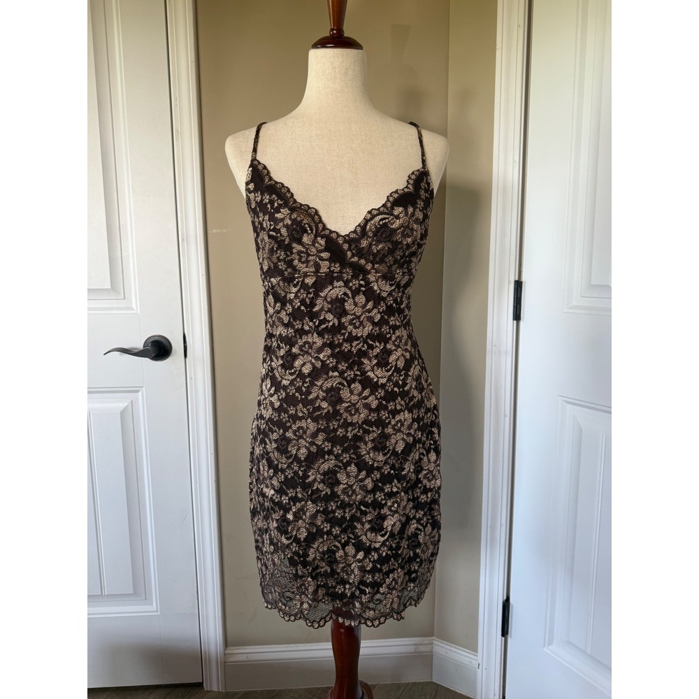 Hugo Buscati Collection Brown Floral Lace Dress and Cardigan Set Womens Medium
